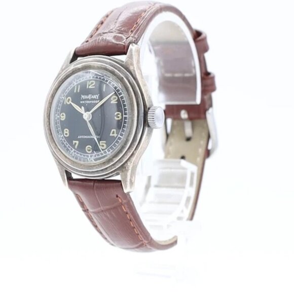 Vintage 31mm Military Men\'s Mechanical Wristwatch Swiss Made Sterling Silver main image 7